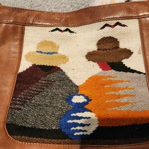 Indigenous People Wool Stitched Leather Crossbody Bag by AMERICAN ANGEL